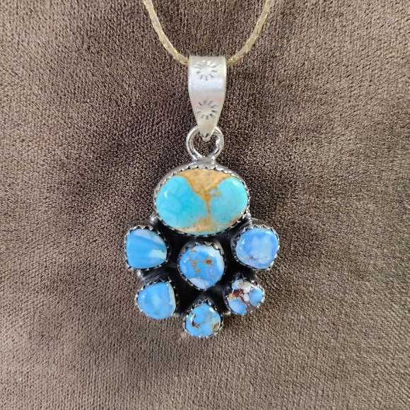 New- Sierra Bella And Golden Hills Turquoise Sterling Silver Stamped Pendant